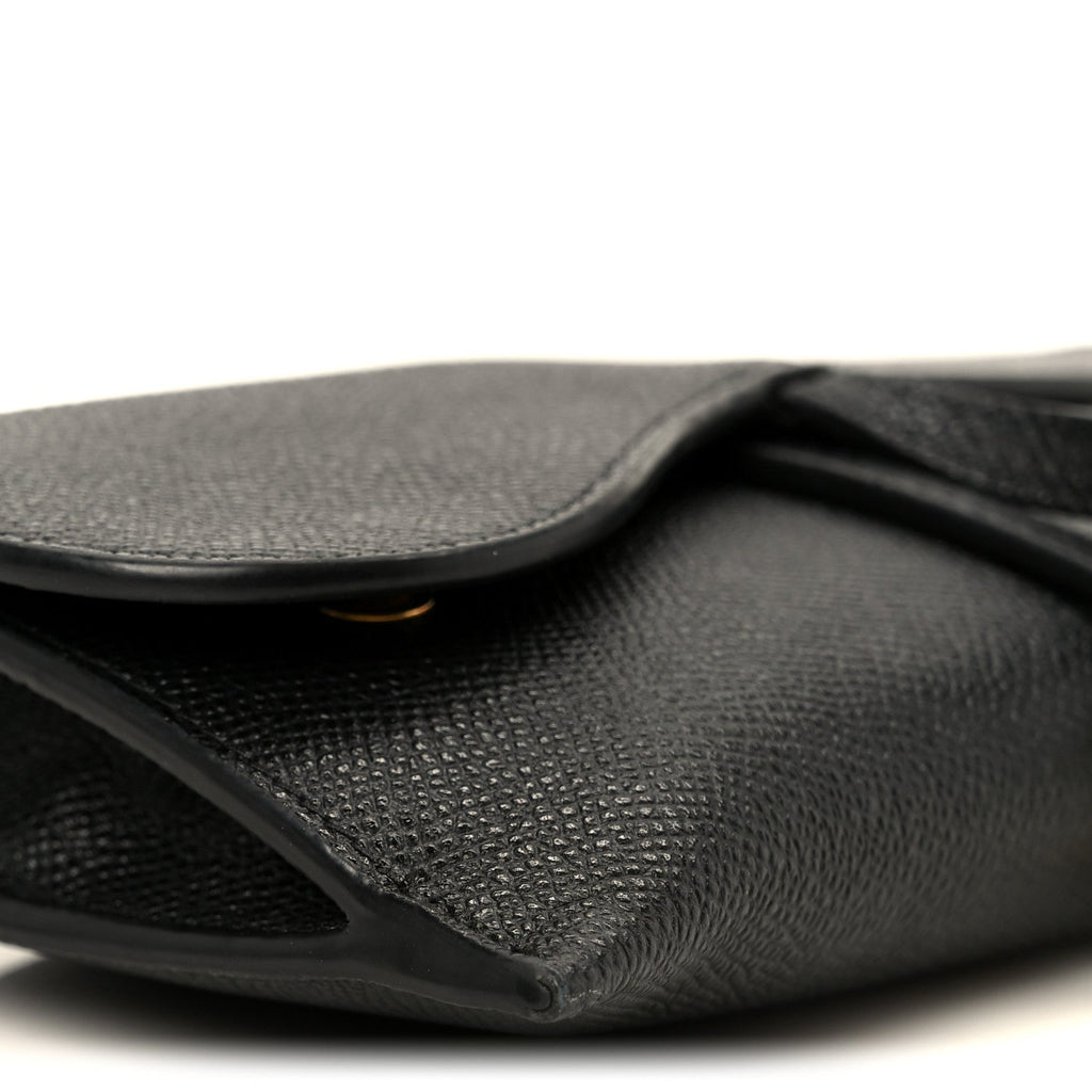 Christian Dior Grained Calfskin Saddle Chain Wallet Pouch Black