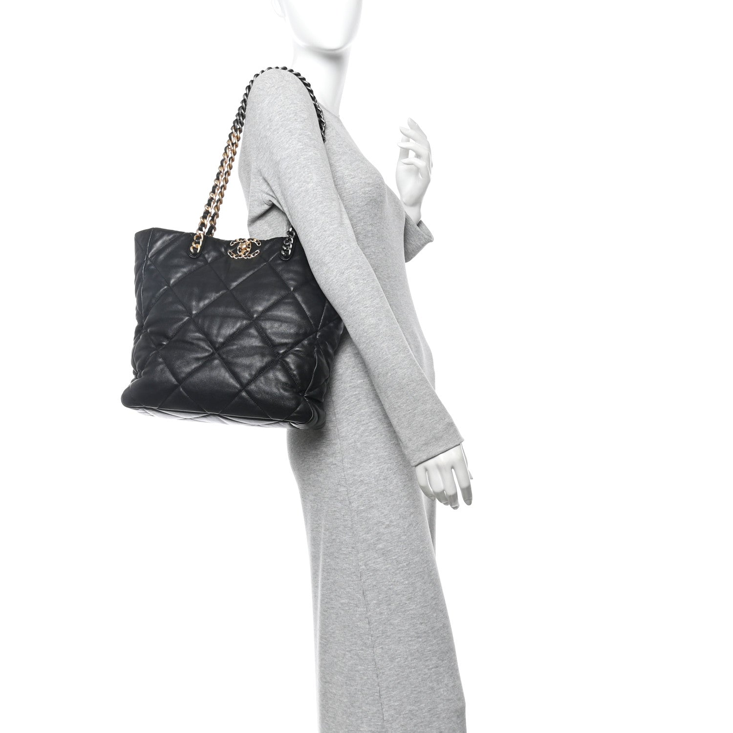 Chanel Lambskin Quilted Chanel 19 Shopping Bag Black