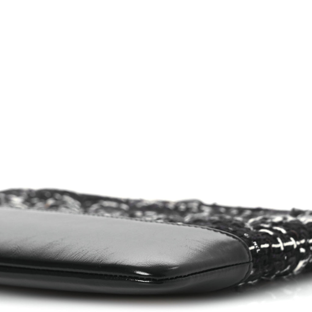Chanel Tweed Calfskin Quilted Medium Cosmetic Pouch Black White