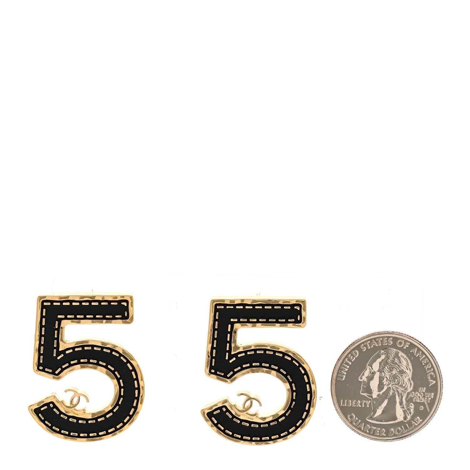 Metal CC No 5 Earrings Gold Black