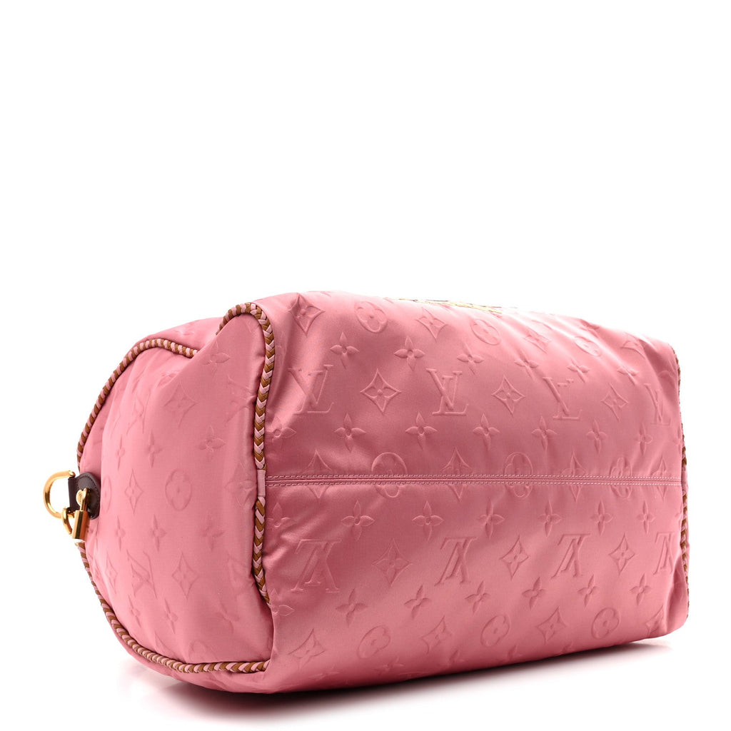 Louis Vuitton Satin Monogram Paris Tokyo Embroidered Speedy P9 Bandouliere 40 Dark Pink