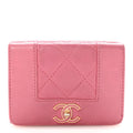 Chanel Sheepskin Quilted Vintage Mademoiselle Trifold Wallet Dark Pink