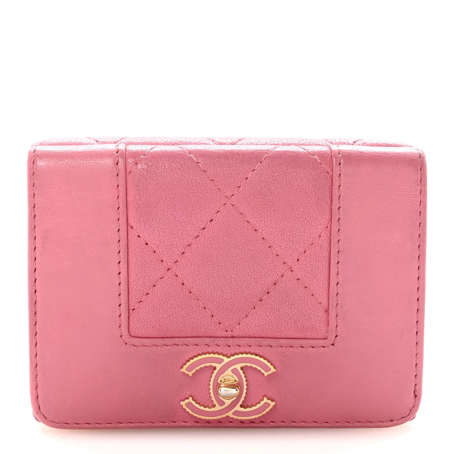 Chanel Sheepskin Quilted Vintage Mademoiselle Trifold Wallet Dark Pink