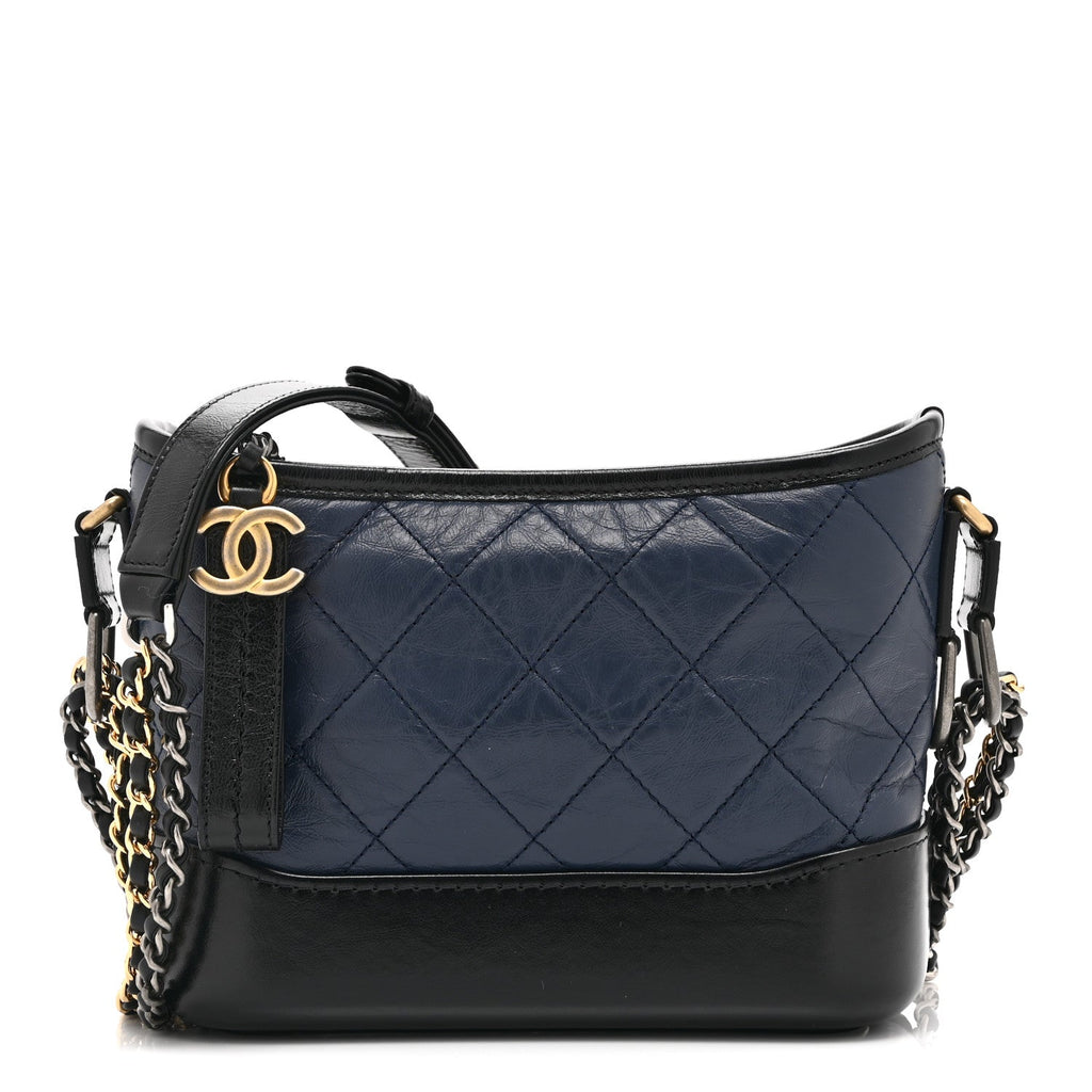 Chanel Aged Calfskin Quilted Small Gabrielle Hobo Navy Black
