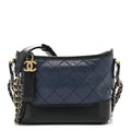 Chanel Aged Calfskin Quilted Small Gabrielle Hobo Navy Black