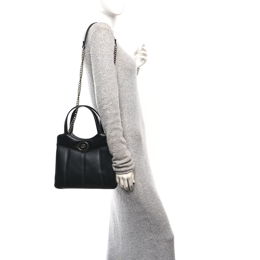 Gucci Calfskin Petite GG Small Tote Bag Black