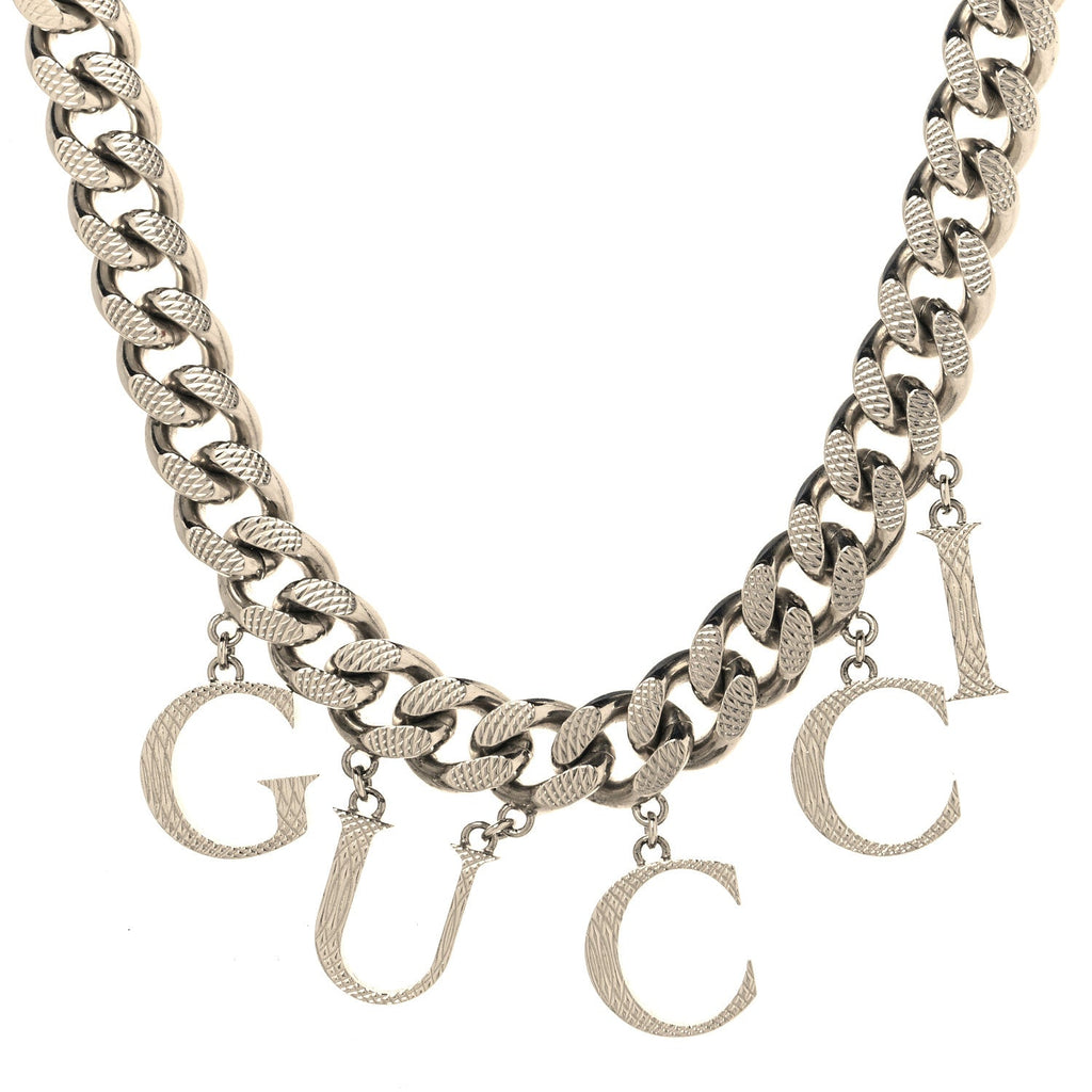 Gucci Metal Script Choker Necklace Silver
