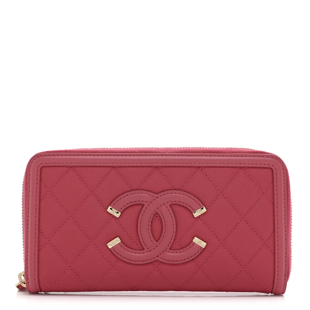 Caviar Quilted Large Filigree Zip Around Wallet Pink