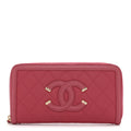 Caviar Quilted Large Filigree Zip Around Wallet Pink