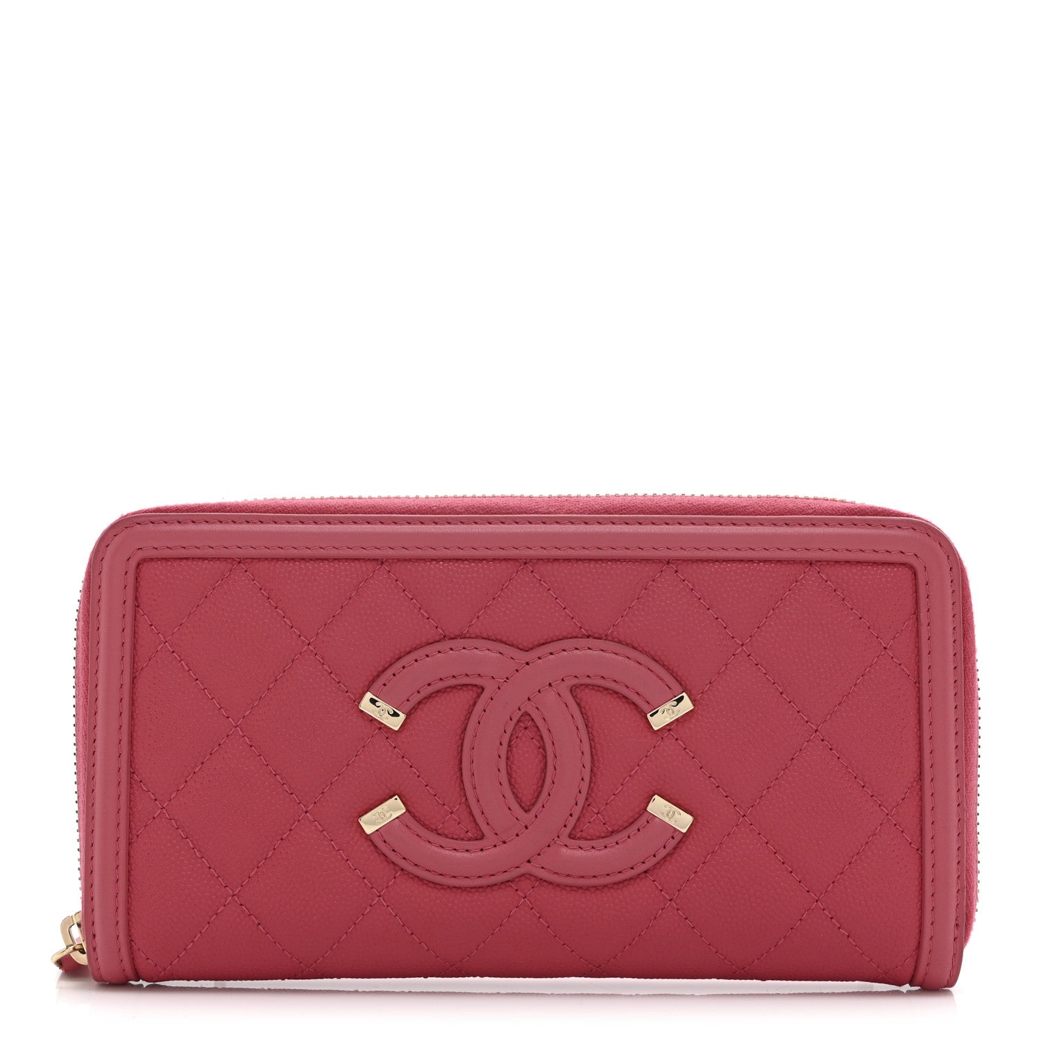 Caviar Quilted Large Filigree Zip Around Wallet Pink