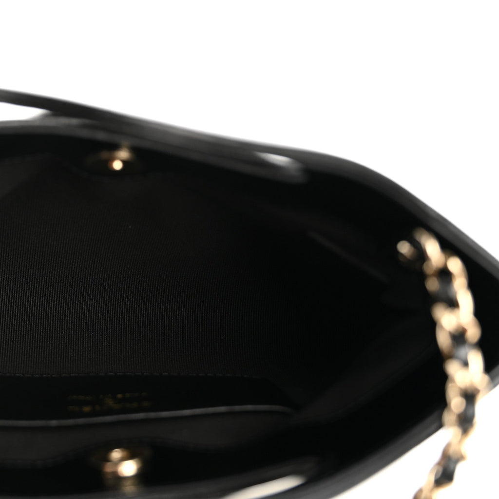 Chanel Shiny Crumpled Calfskin Quilted Nano 31 Shopping Bag White Black