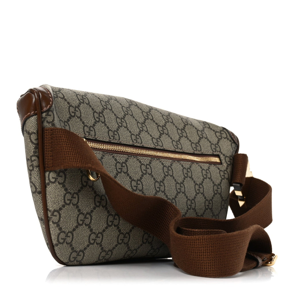 Gucci GG Supreme Monogram Textured Calfskin Retro Interlocking G Belt Bag Beige Ebony Brown Sugar