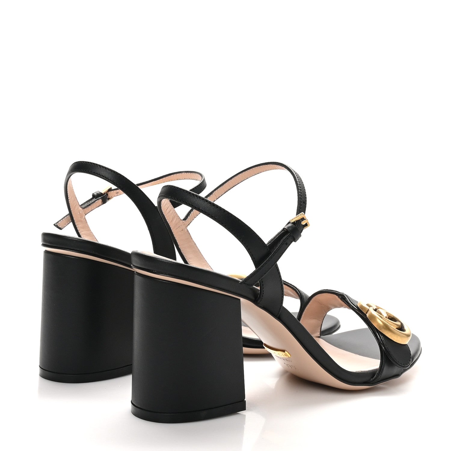 Gucci Lifford Calfskin GG Marmont Ankle Wrap 75mm Sandals 37.5 Black