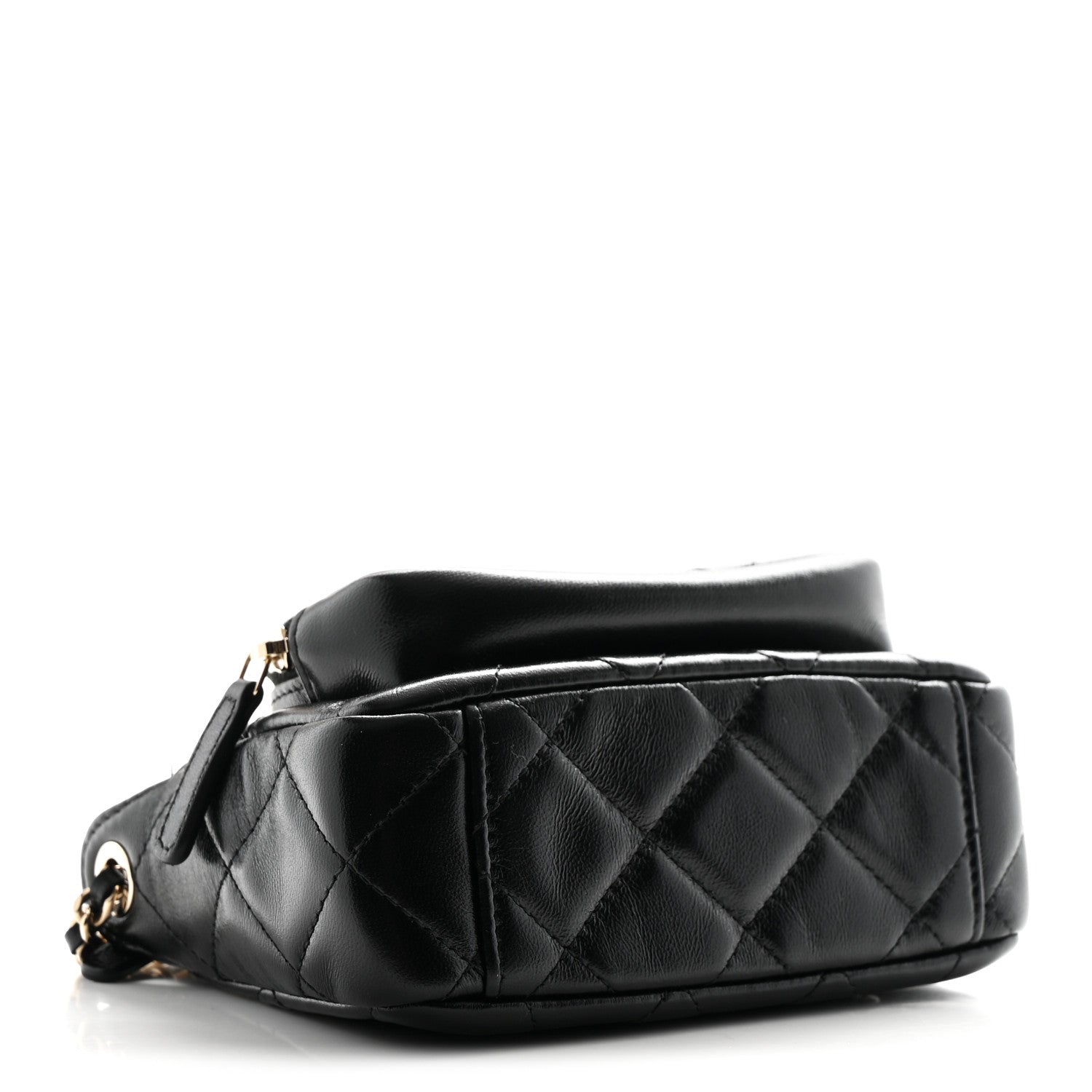 Chanel Shiny Crumpled Lambskin Quilted Mini Clutch With Chain Black