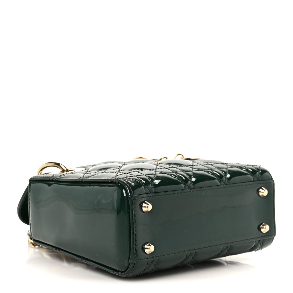 Christian Dior Patent Cannage Mini Lady Dior Pine Green