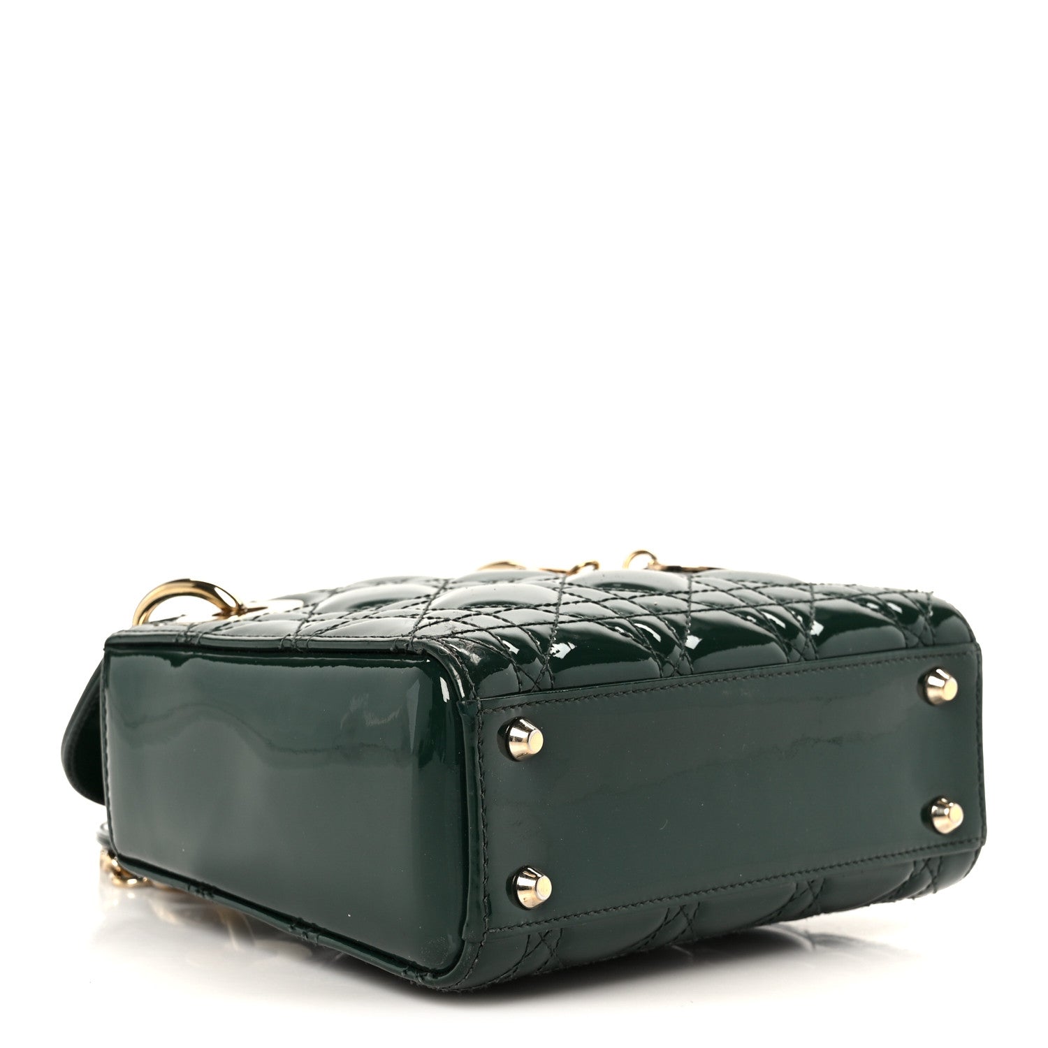 Christian Dior Patent Cannage Mini Lady Dior Pine Green
