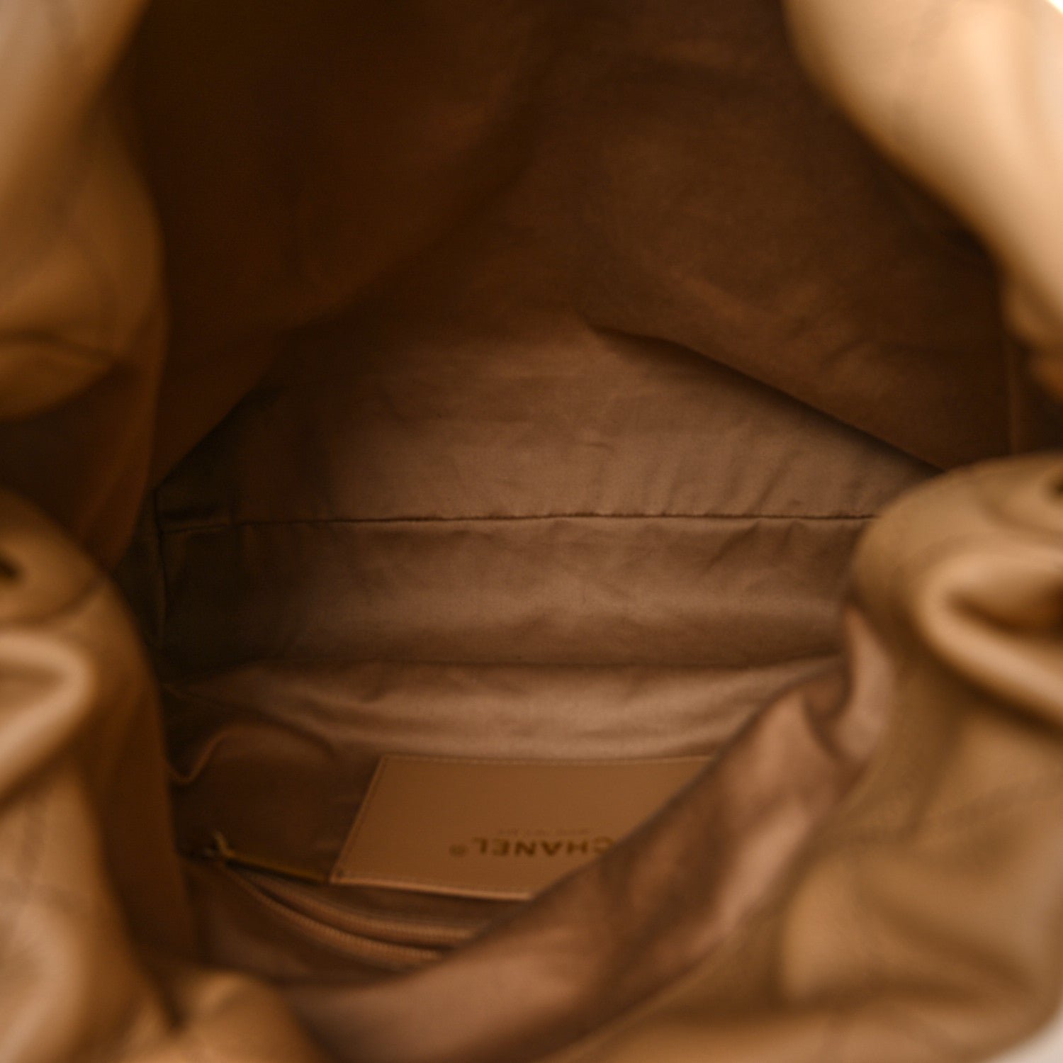 Chanel Calfskin Quilted Small Maxi Hobo Beige
