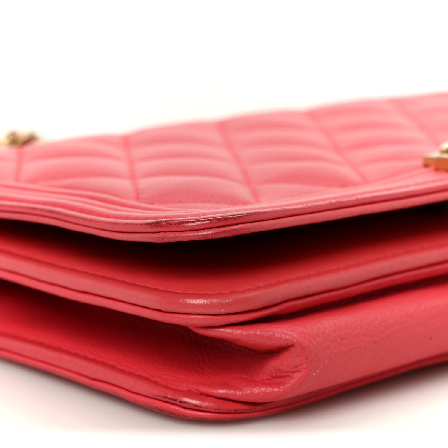 Chanel Caviar Quilted Boy Wallet On Chain WOC Dark Pink