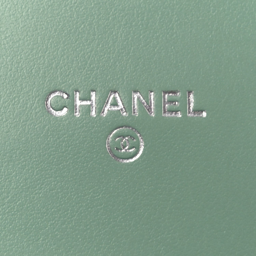 Chanel Caviar Quilted Boy Phone Holder Wallet On Chain Green