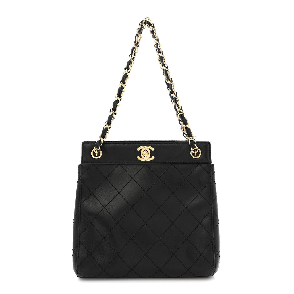 Chanel Lambskin Stitched Small Tote Black