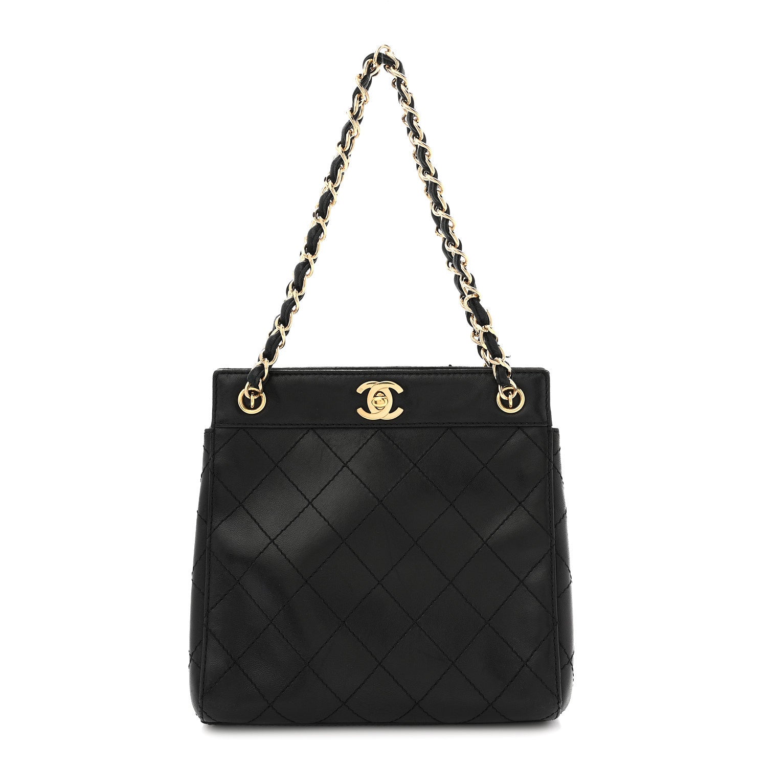 Chanel Lambskin Stitched Small Tote Black