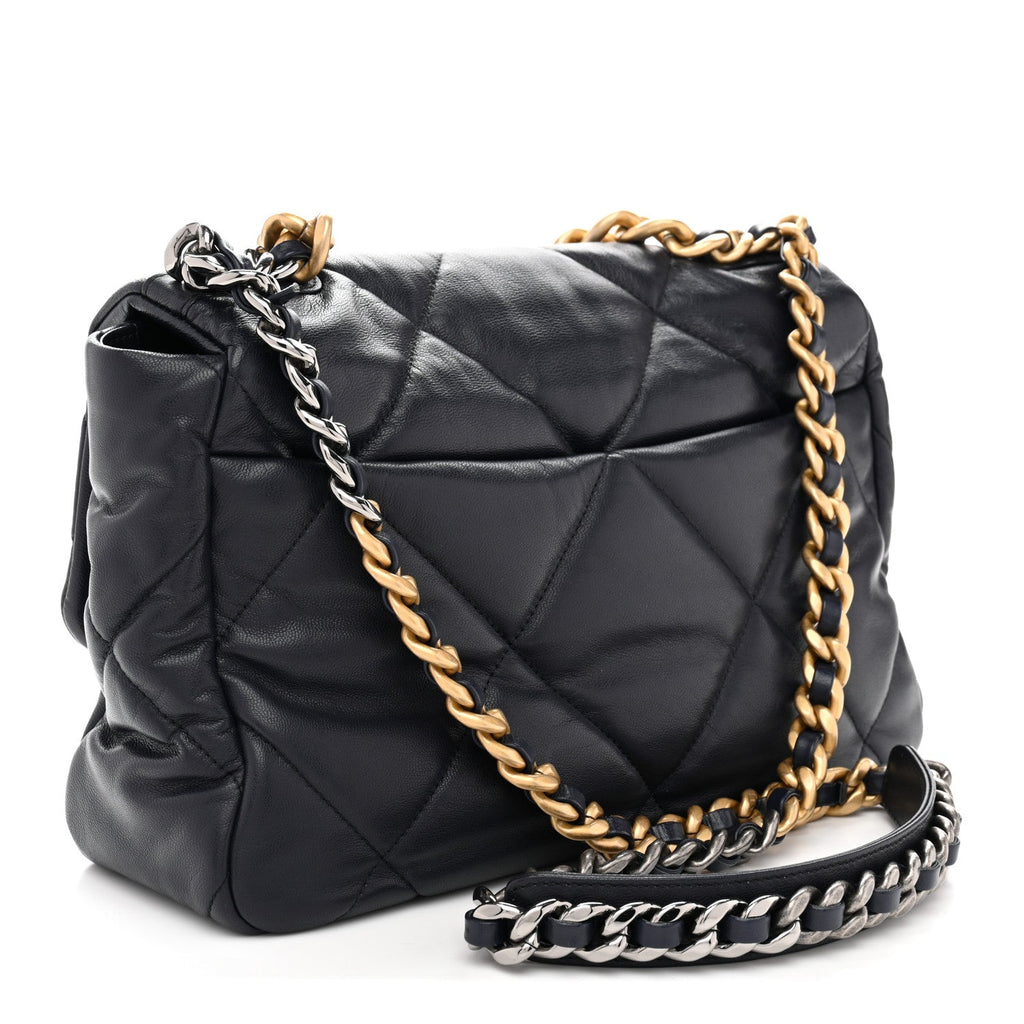 Chanel Goatskin Quilted Large Chanel 19 Flap Navy Blue