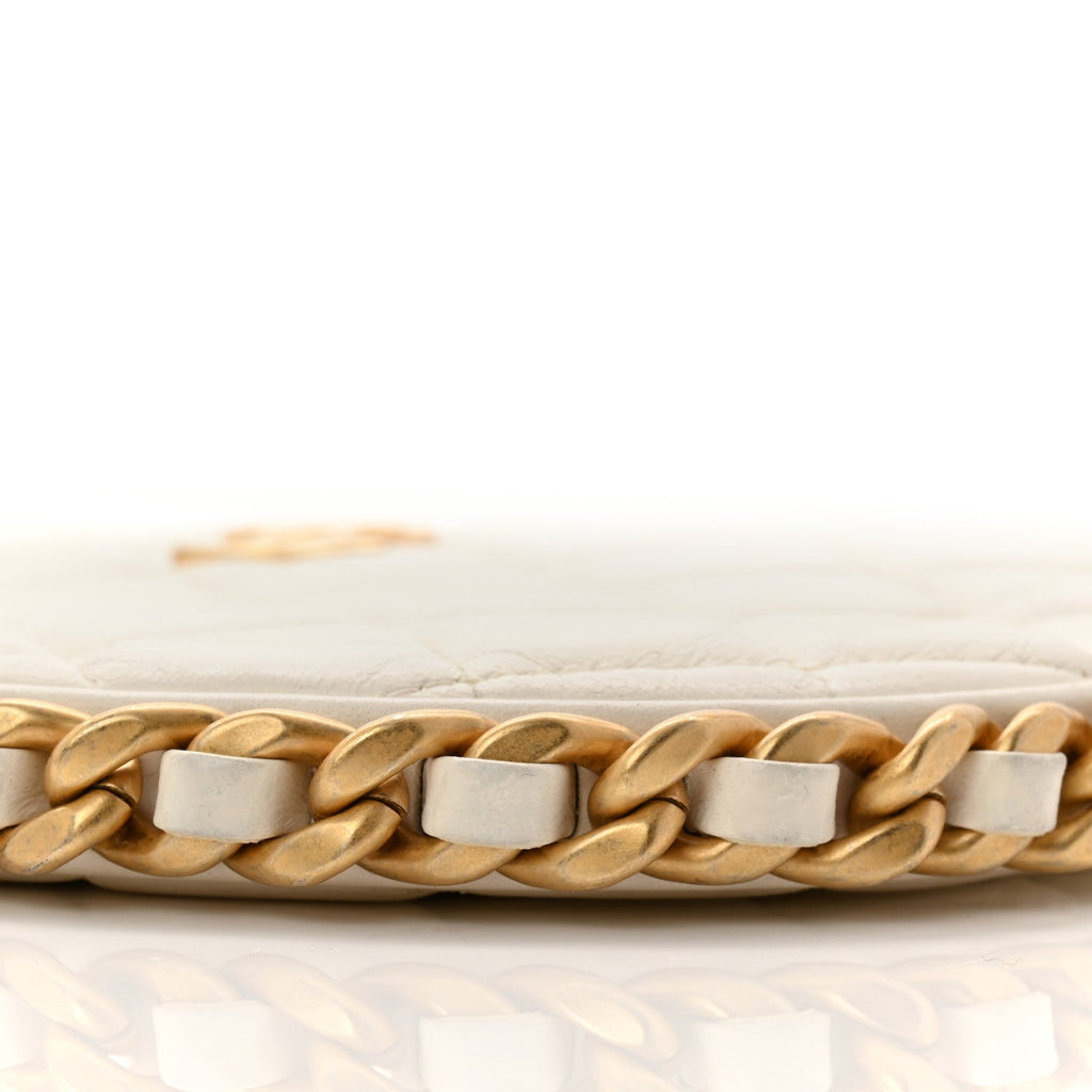 Chanel Shiny Crumpled Lambskin Quilted Trendy Chain Around Hobo White