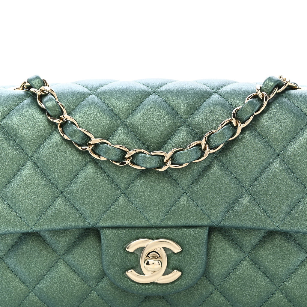 Chanel Iridescent Lambskin Quilted Mini Rectangular Flap Green