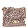 Chanel Crystal Embellished Metallic Lambskin Mini Chanel 22 Light Pink