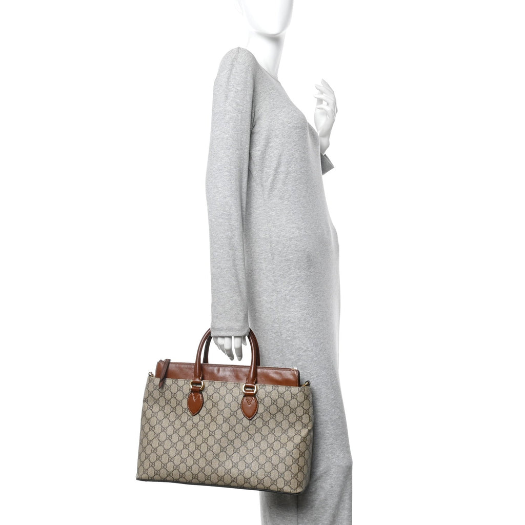 Gucci GG Supreme Monogram Small Zip Top Tote Beige Tuscany