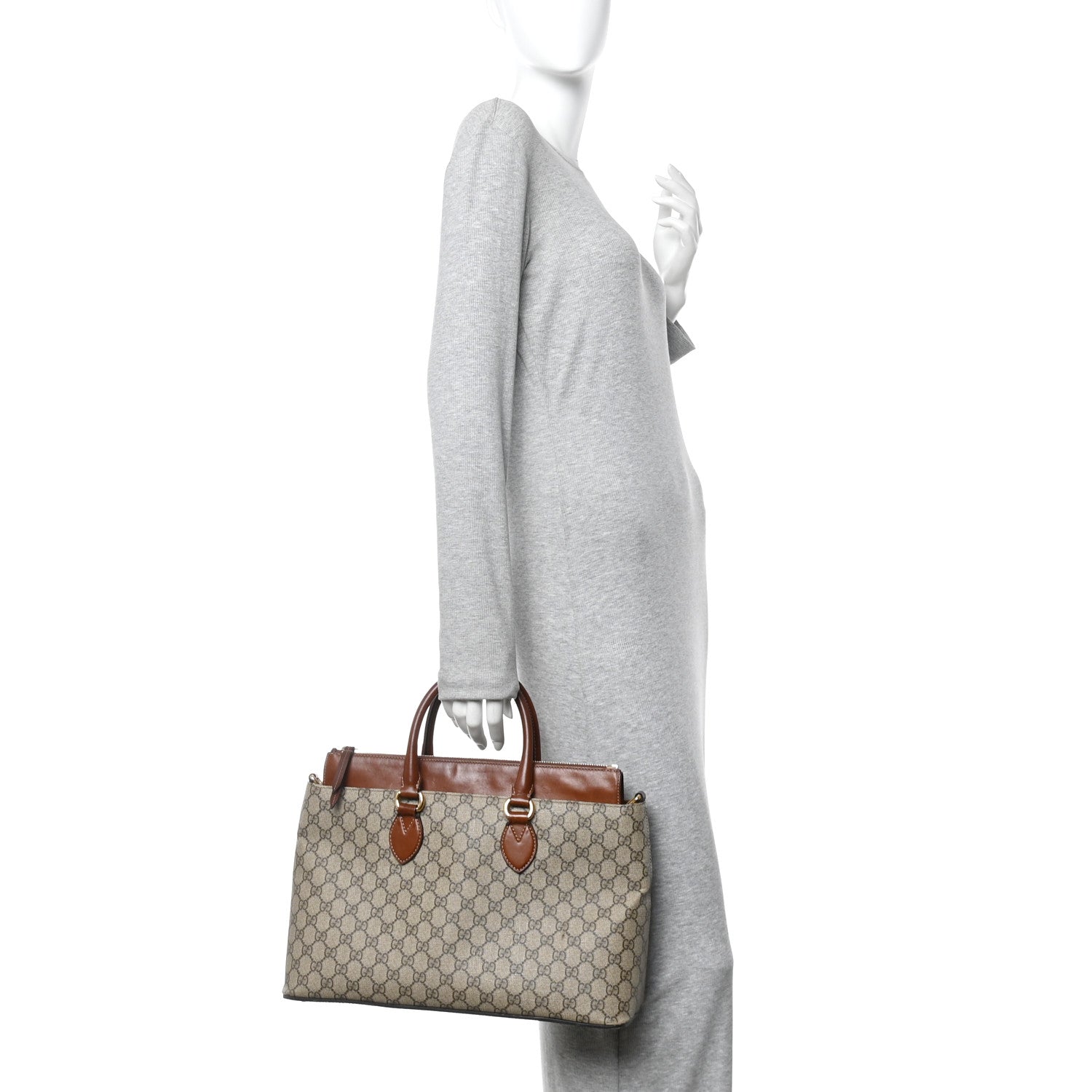 Gucci GG Supreme Monogram Small Zip Top Tote Beige Tuscany