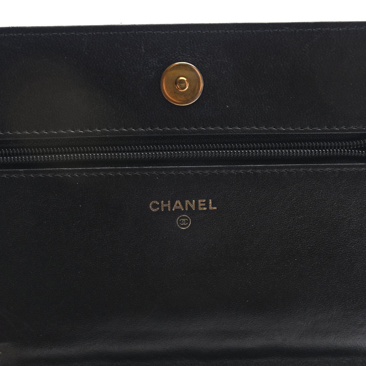 Chanel Lambskin Quilted Wallet On Chain WOC Black Gold