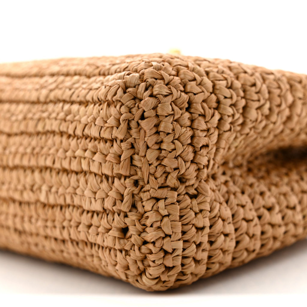 Chanel Braided Raffia Nano Kelly Flap Bag Dark Beige