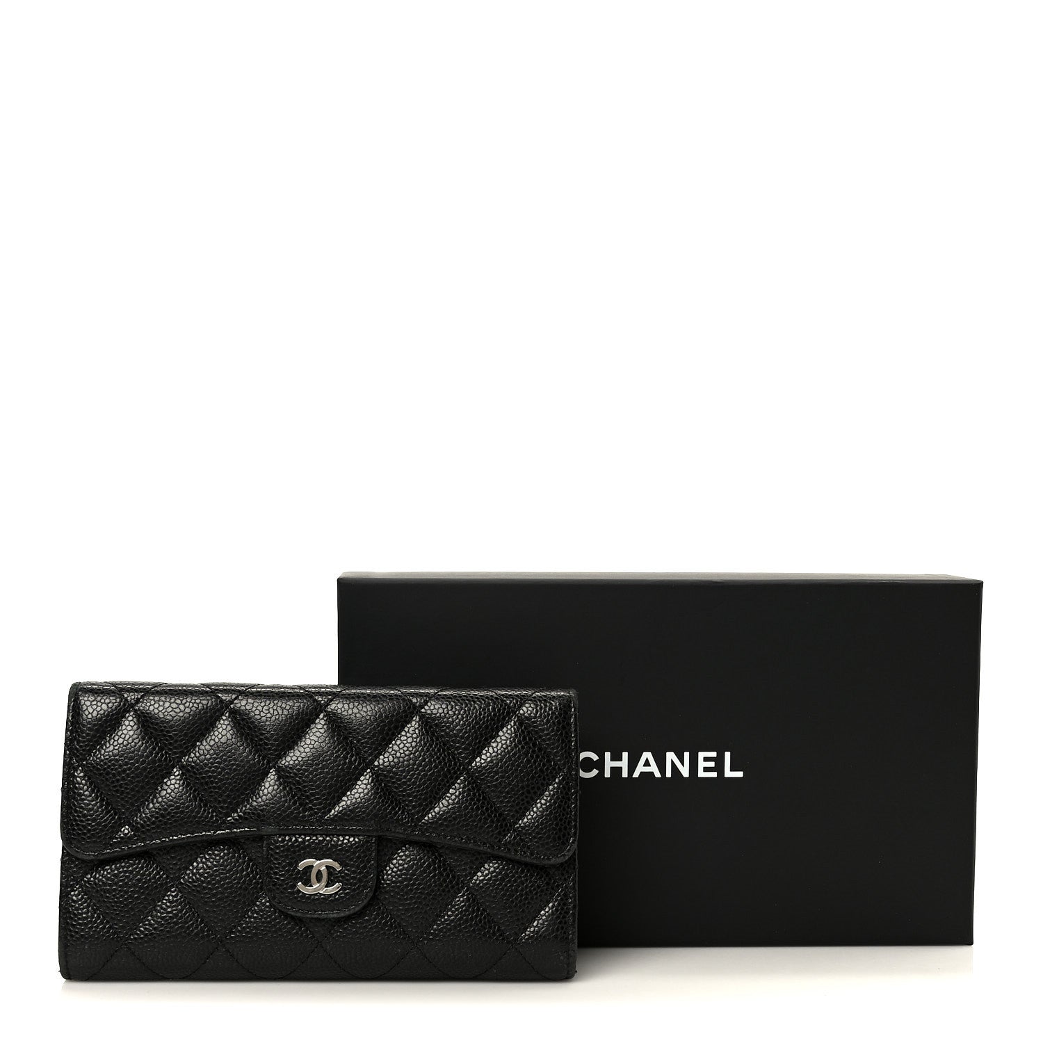 Caviar Quilted Large Flap Wallet Black