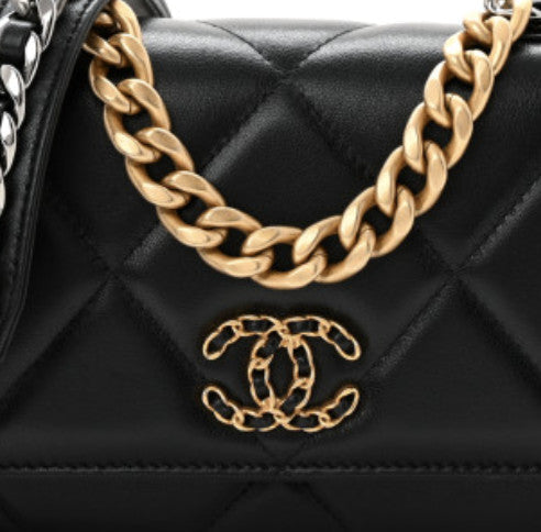 Chanel Lambskin Quilted Chanel 19 Wallet On Chain WOC Black