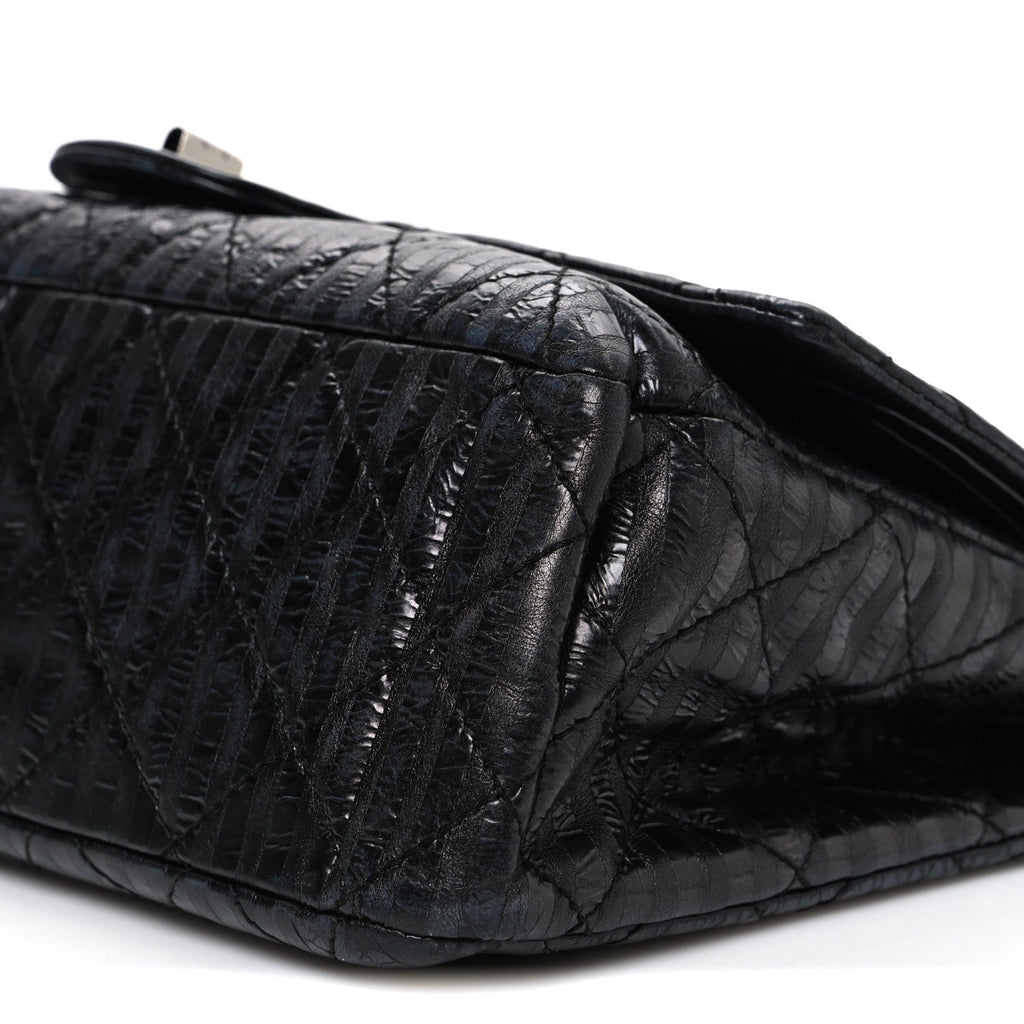 Chanel Metallic Calfskin Striped 2.55 Reissue 227 Flap Black
