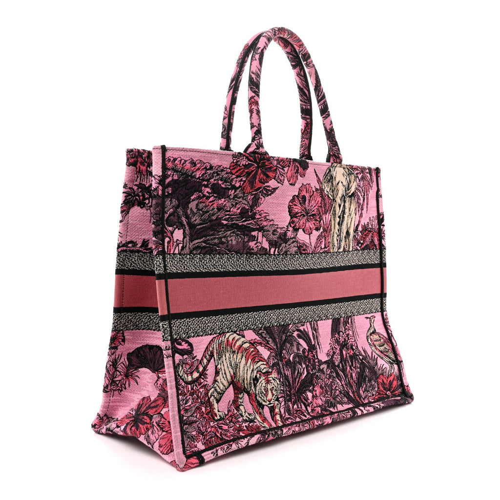 Christian Dior Canvas Embroidered Large Toile de Jouy Voyage Book Tote Fuchsia Multicolor