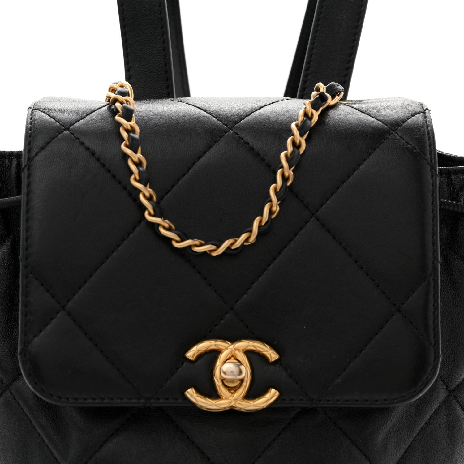 Chanel Lambskin Quilted Logo Mini Backpack Black