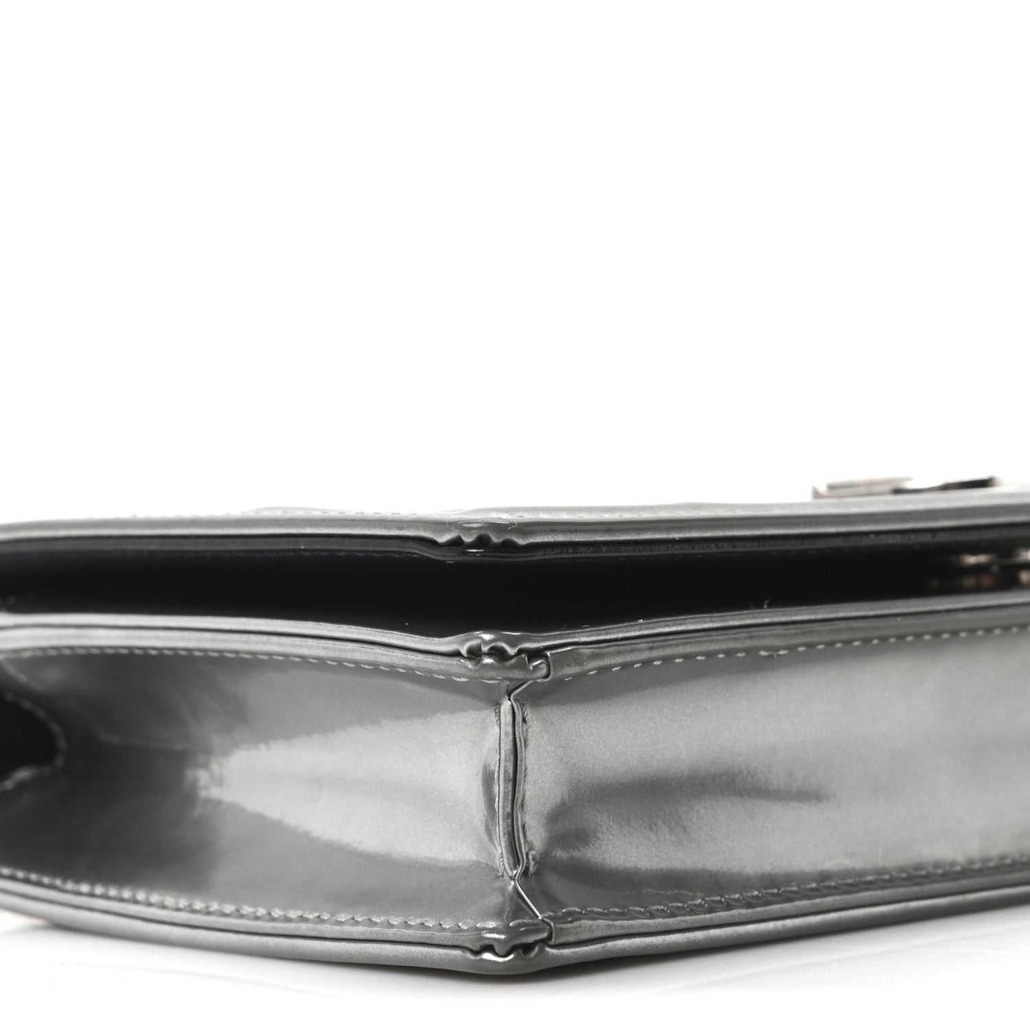 Christian Dior Metallic Patent Micro-Cannage Diorama Wallet on Chain Pouch Silver