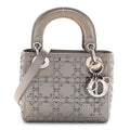 Christian Dior Satin Crystal Cannage Mini Lady Dior Gray