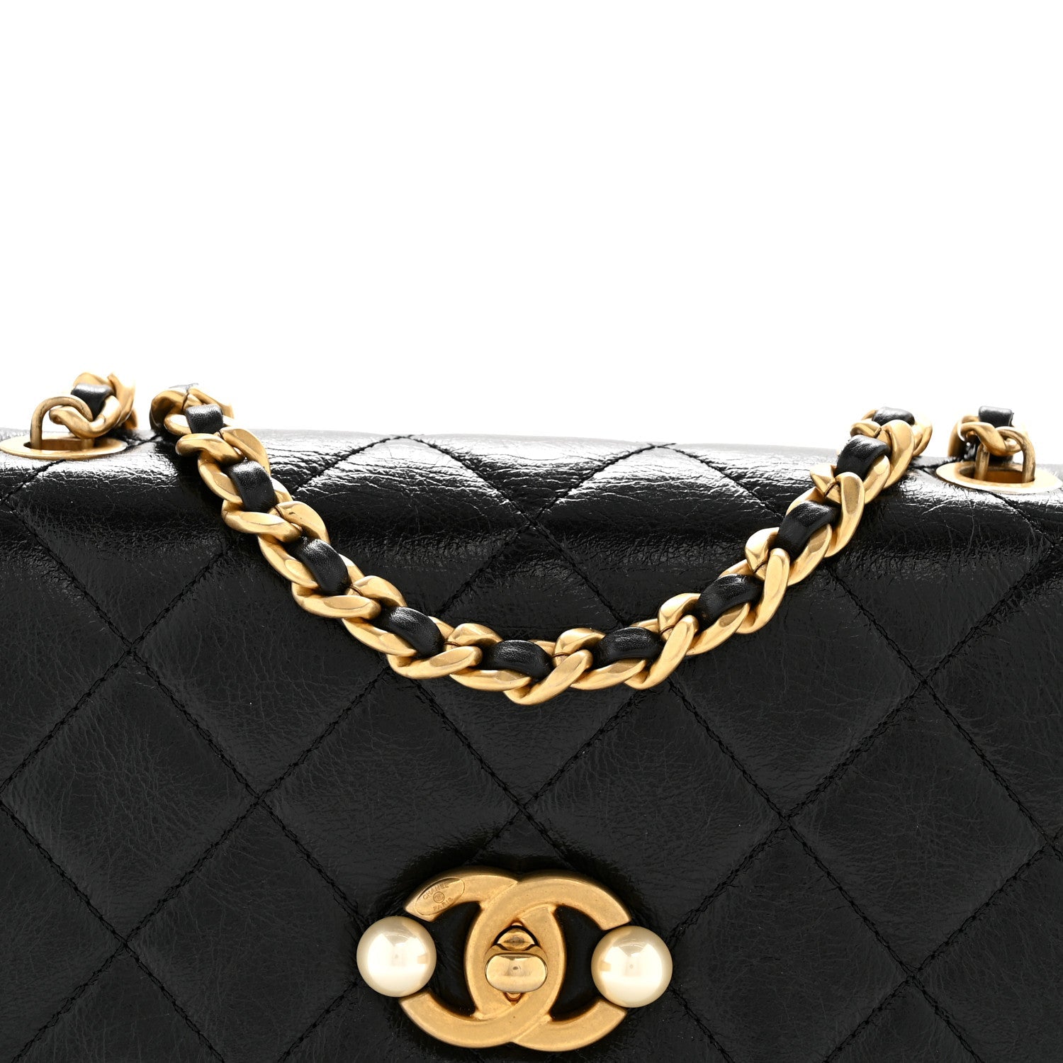 Chanel Glazed Calfskin Quilted Mini Pearl Side Flap Black