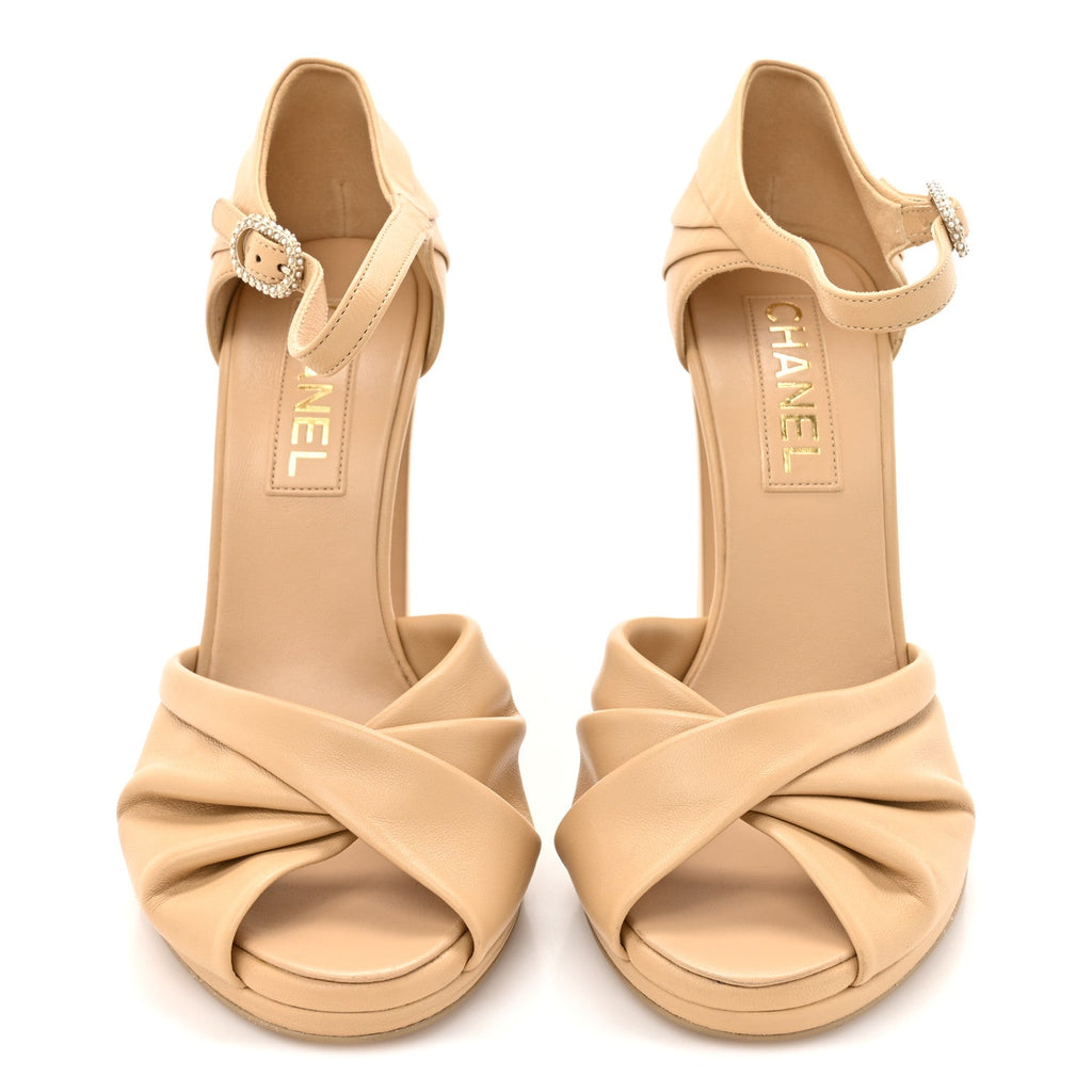 Lambskin Pearl CC Sandals 39 Beige