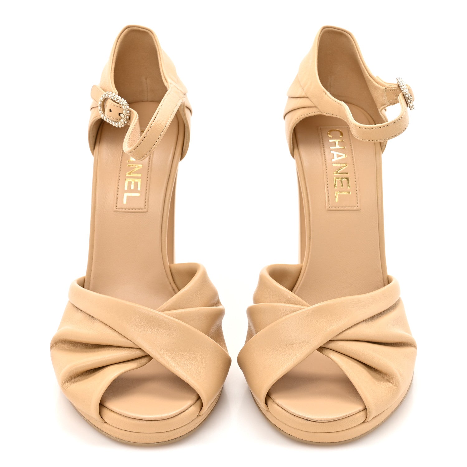 Lambskin Pearl CC Sandals 39 Beige