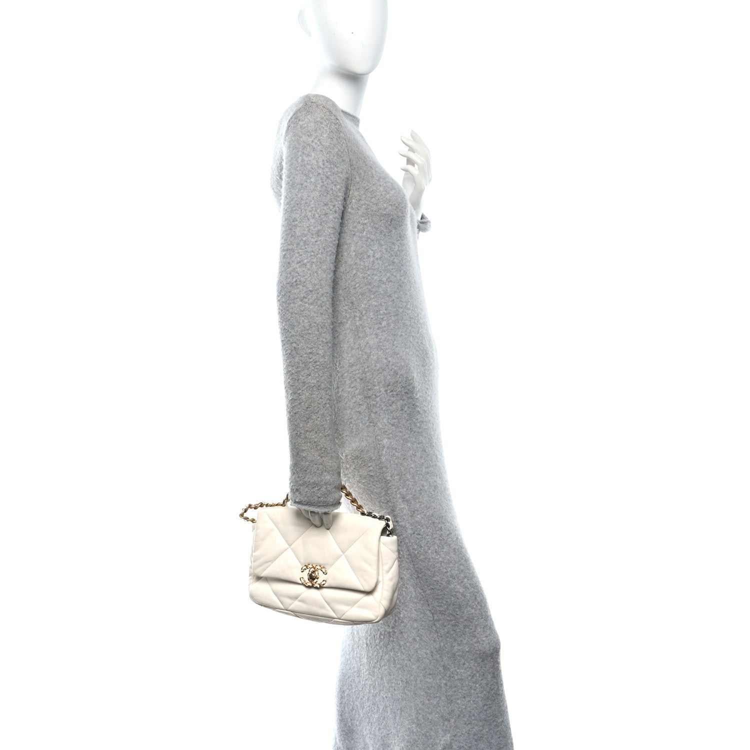 Chanel Goatskin Quilted Medium Chanel 19 Flap White
