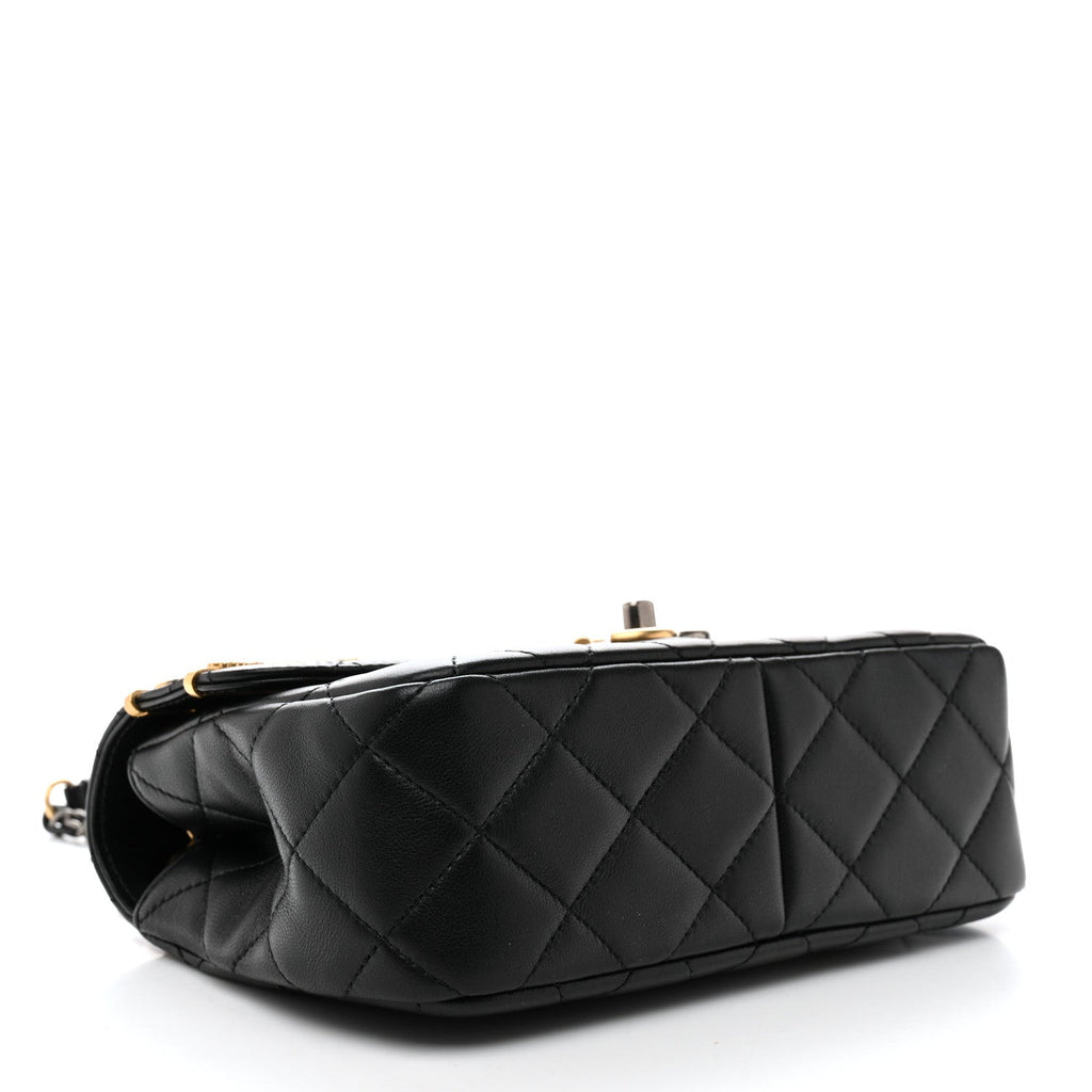 Chanel Lambskin Quilted Small Coco Clips Single Flap Black