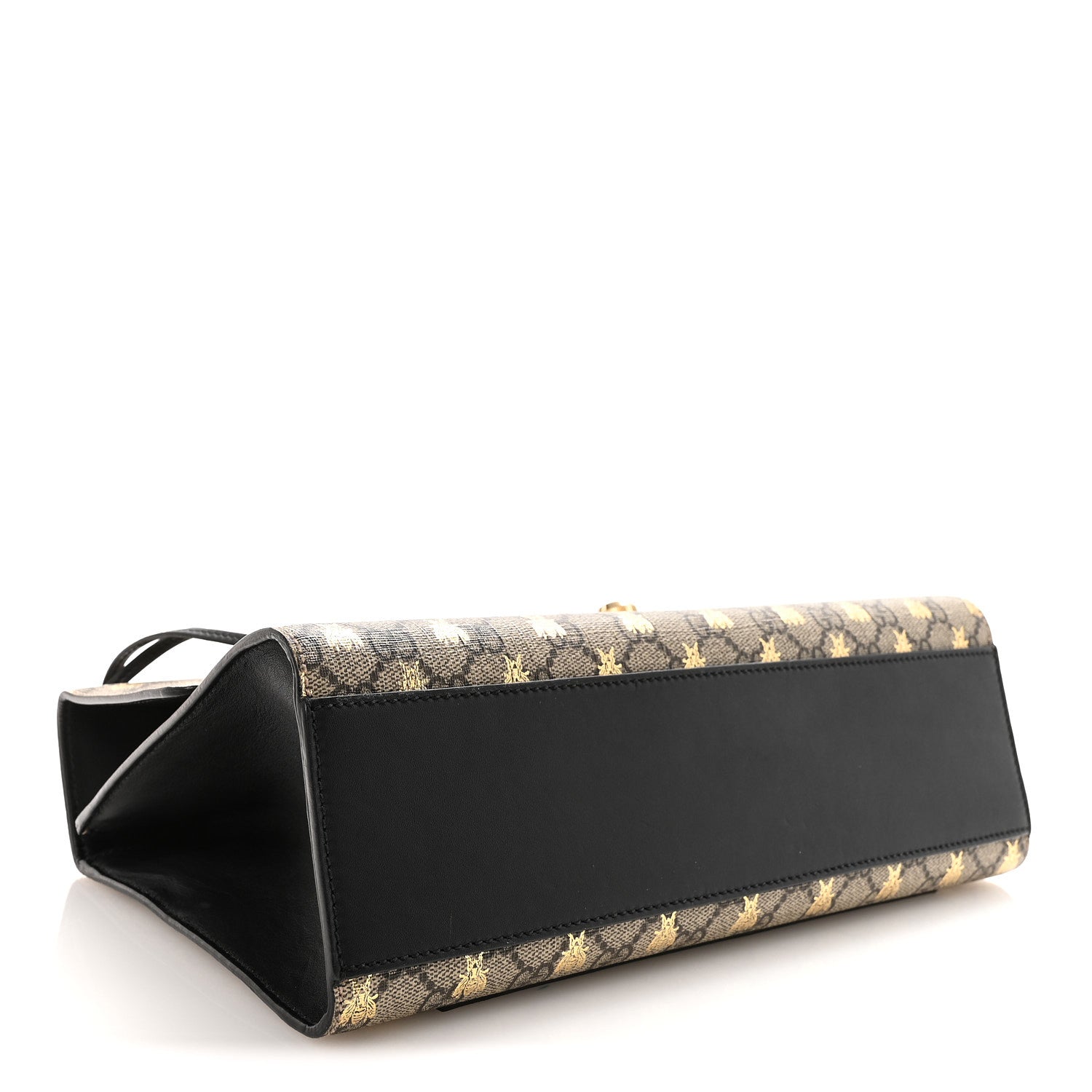 Gucci GG Supreme Monogram Bees Medium Padlock Shoulder Bag Beige Oro Black