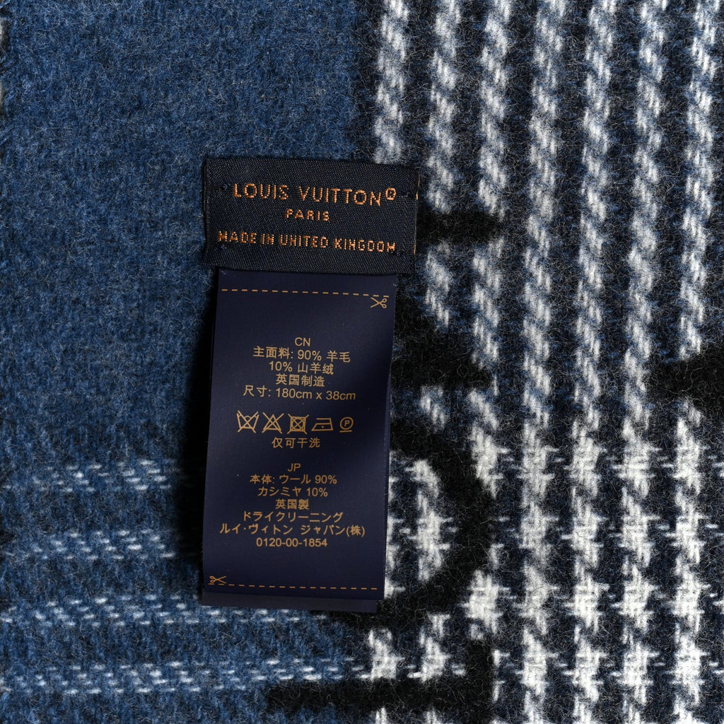 Louis Vuitton Wool Cashmere Monogram Galaxy Tartan City Scarf Black