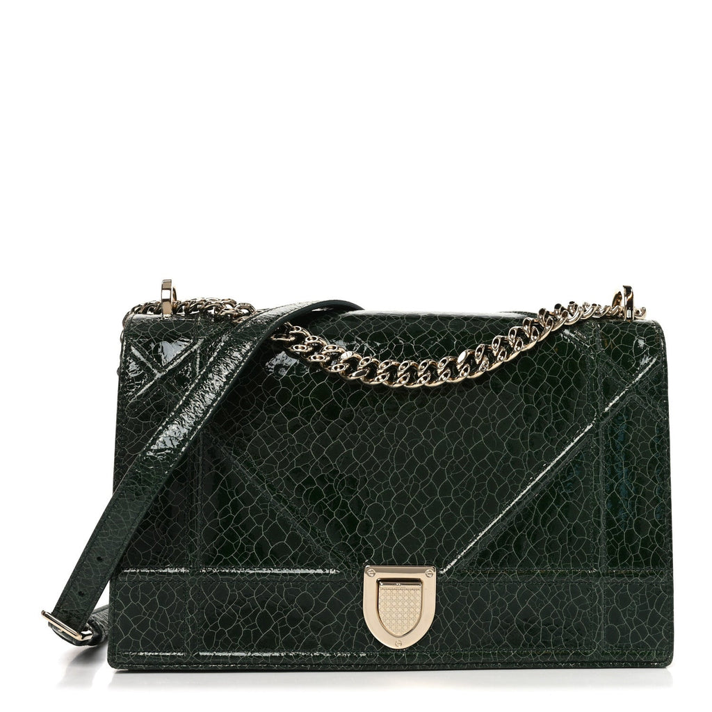 Christian Dior Ceramic Effect Deerskin Large Diorama Flap Bag Malachite Green