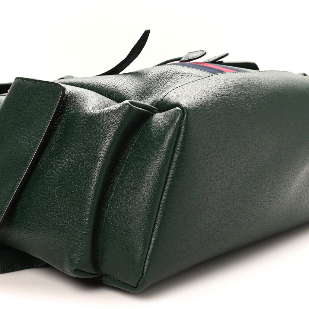 Gucci Grained Calfskin Medium Ophidia Double Buckle Backpack Green