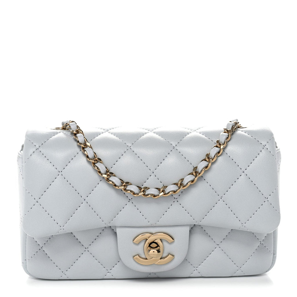 Chanel Lambskin Quilted Extra Mini Rectangular Flap Light Blue